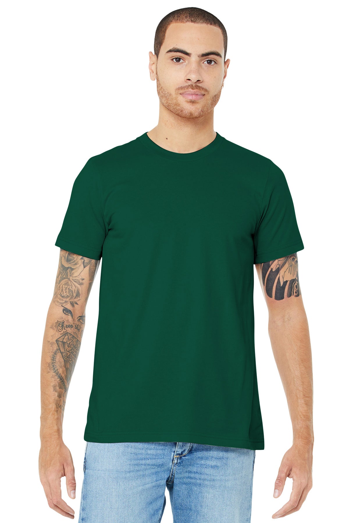 Front View of Forest BELLA+CANVAS Unisex Jersey Short Sleeve Tee. BC3001