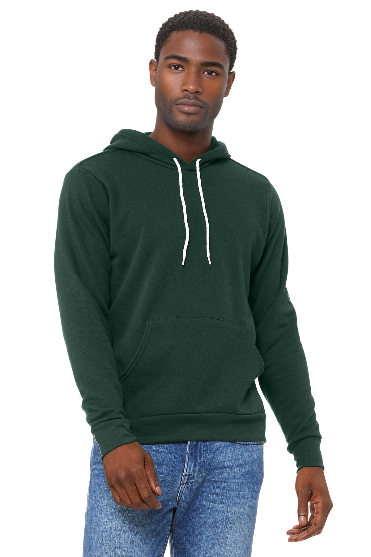Front View of FOREST BELLA+CANVAS Unisex Sponge Fleece Pullover Hoodie. BC3719