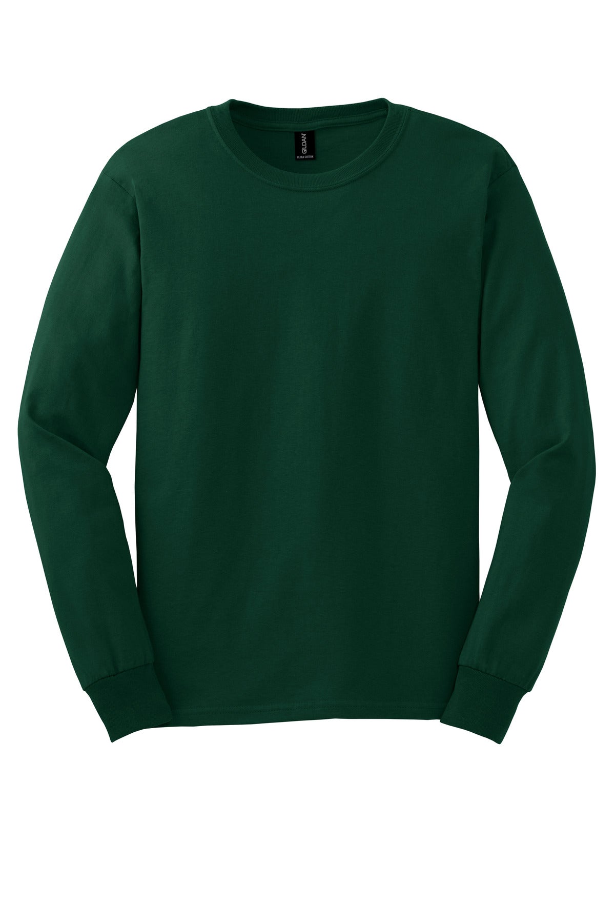 Front View of Forest Green Gildan - Ultra Cotton 100% US Cotton Long Sleeve T-Shirt. G2400