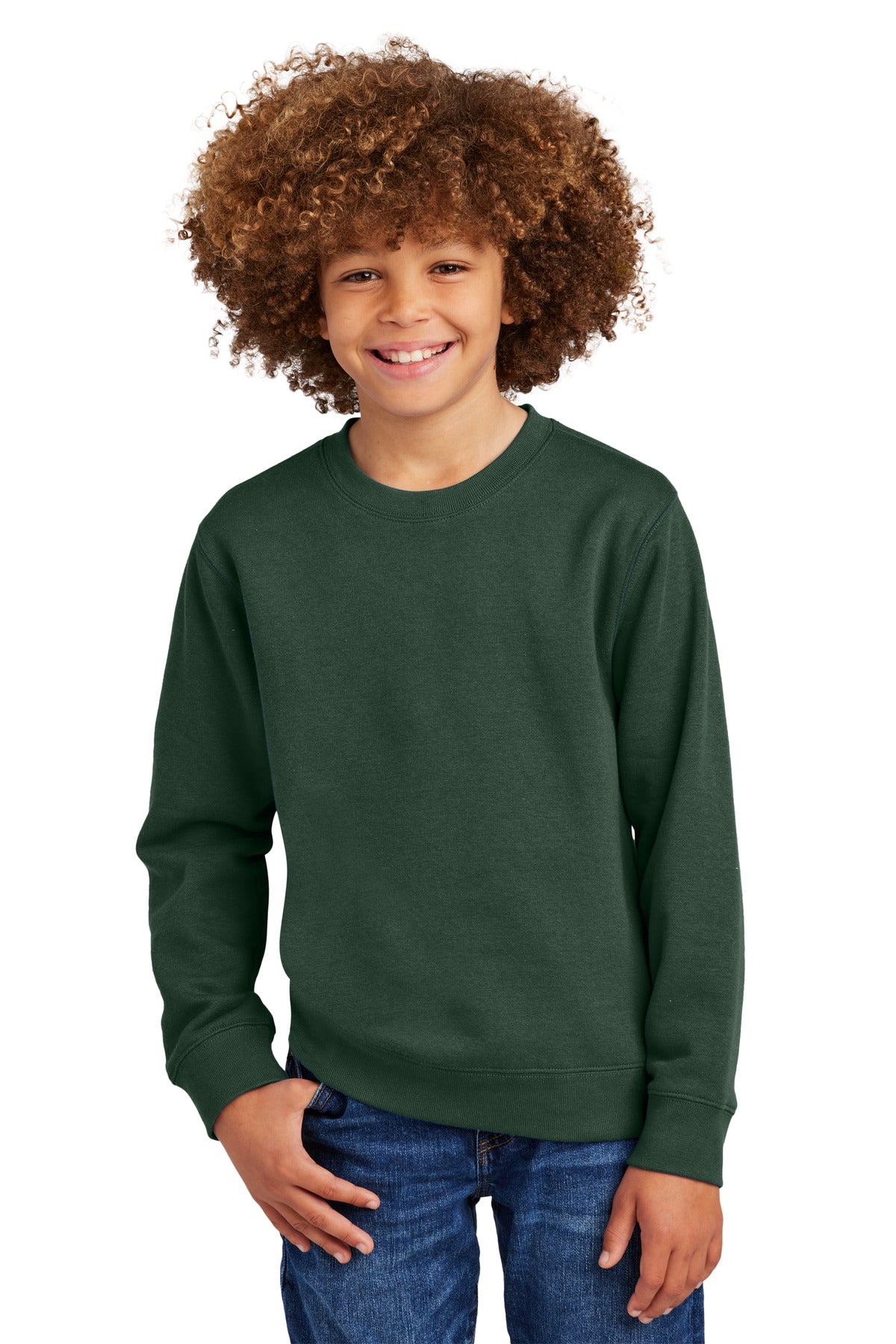 Front View of ForestGrn District Youth V.I.T. Fleece Crew DT6104Y