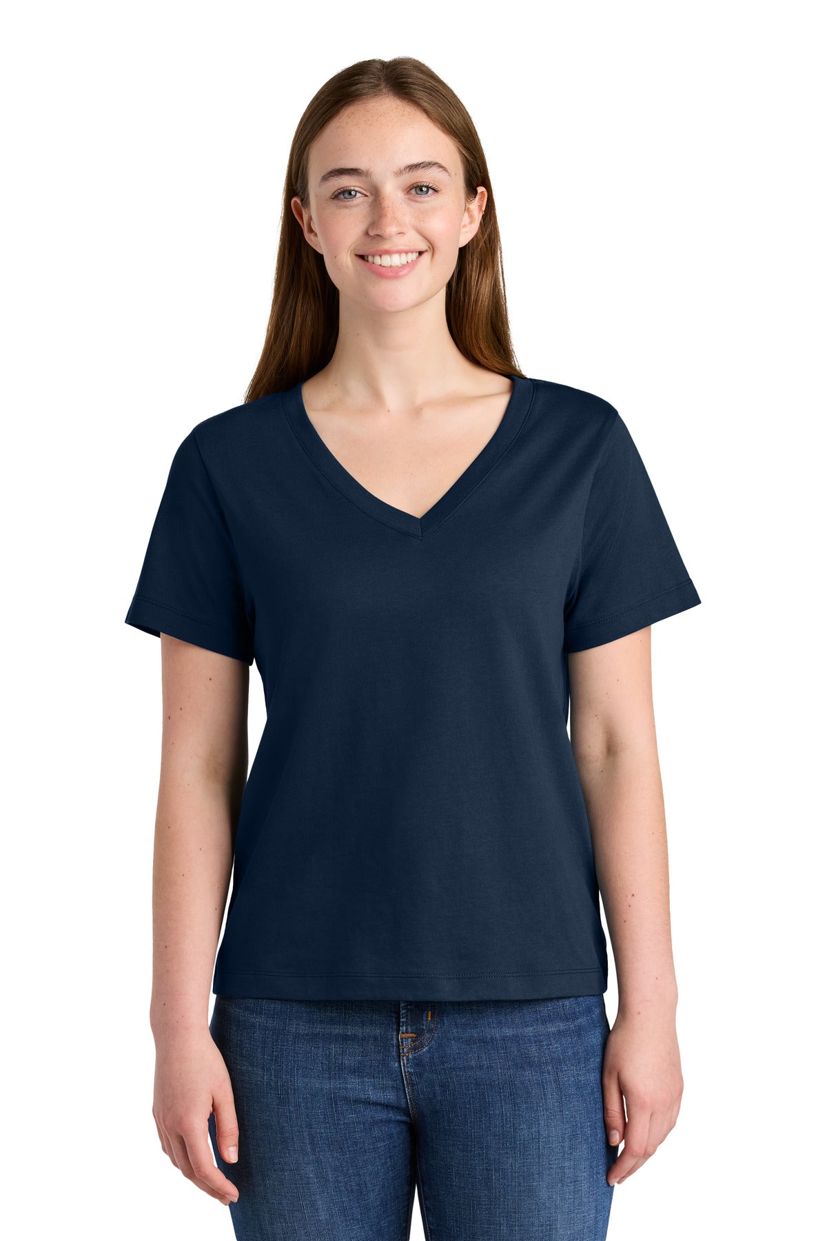 Front View of FrenchNavy Stanley/Stella Women's Stella Isla V-Neck Tee SXW032