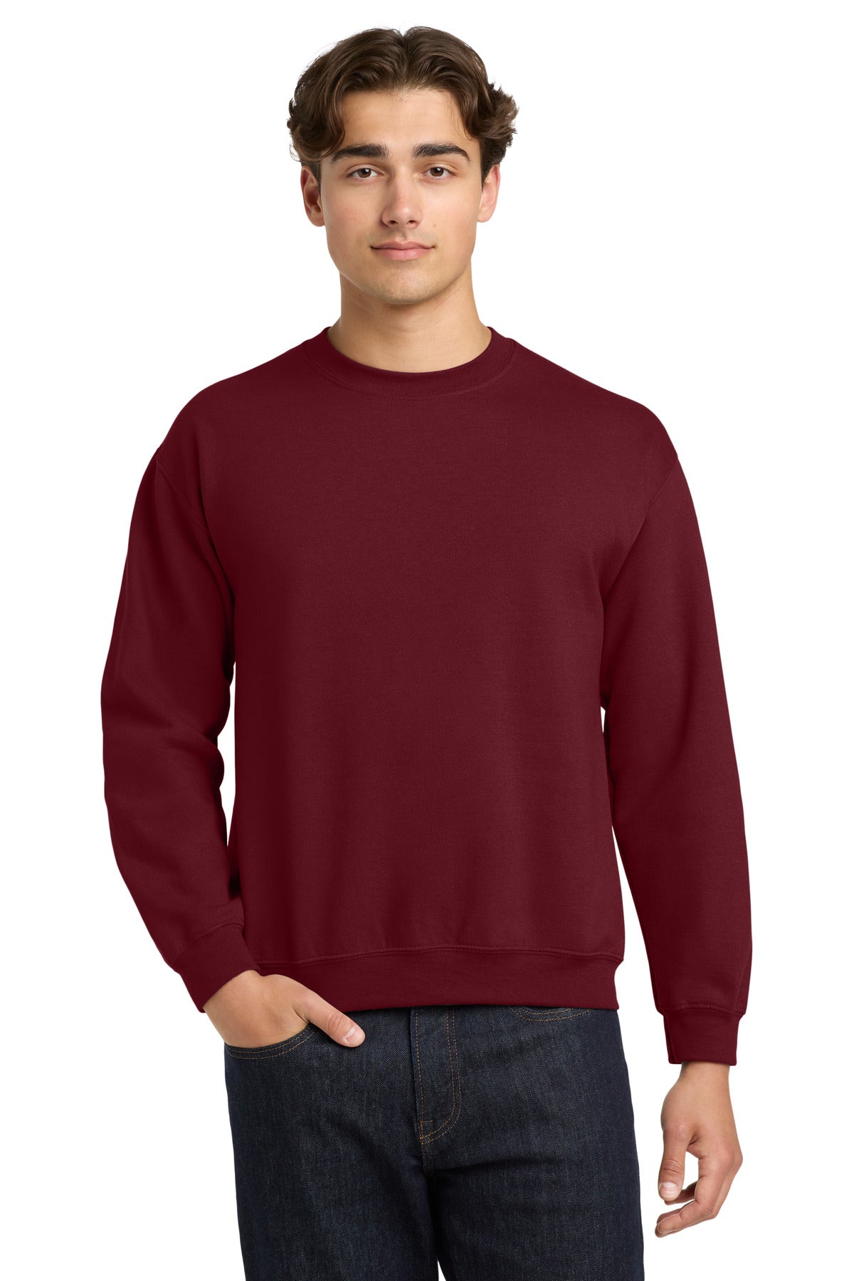 Front View of Garnet Gildan Heavy Blend Crewneck Sweatshirt. 18000