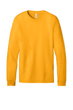 Front View of Gold BELLA+CANVAS Unisex Jersey Long Sleeve Tee. BC3501