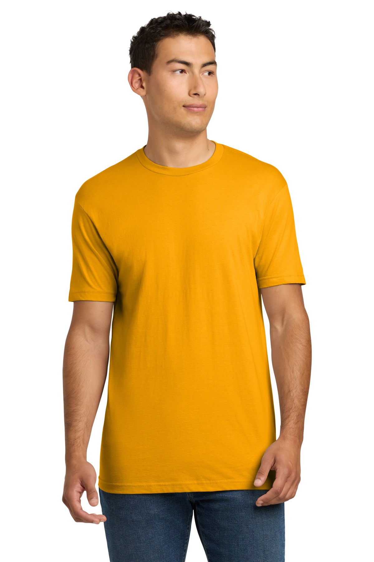 Front View of Gold Next Level Apparel Adult Cotton Tee. NL3600