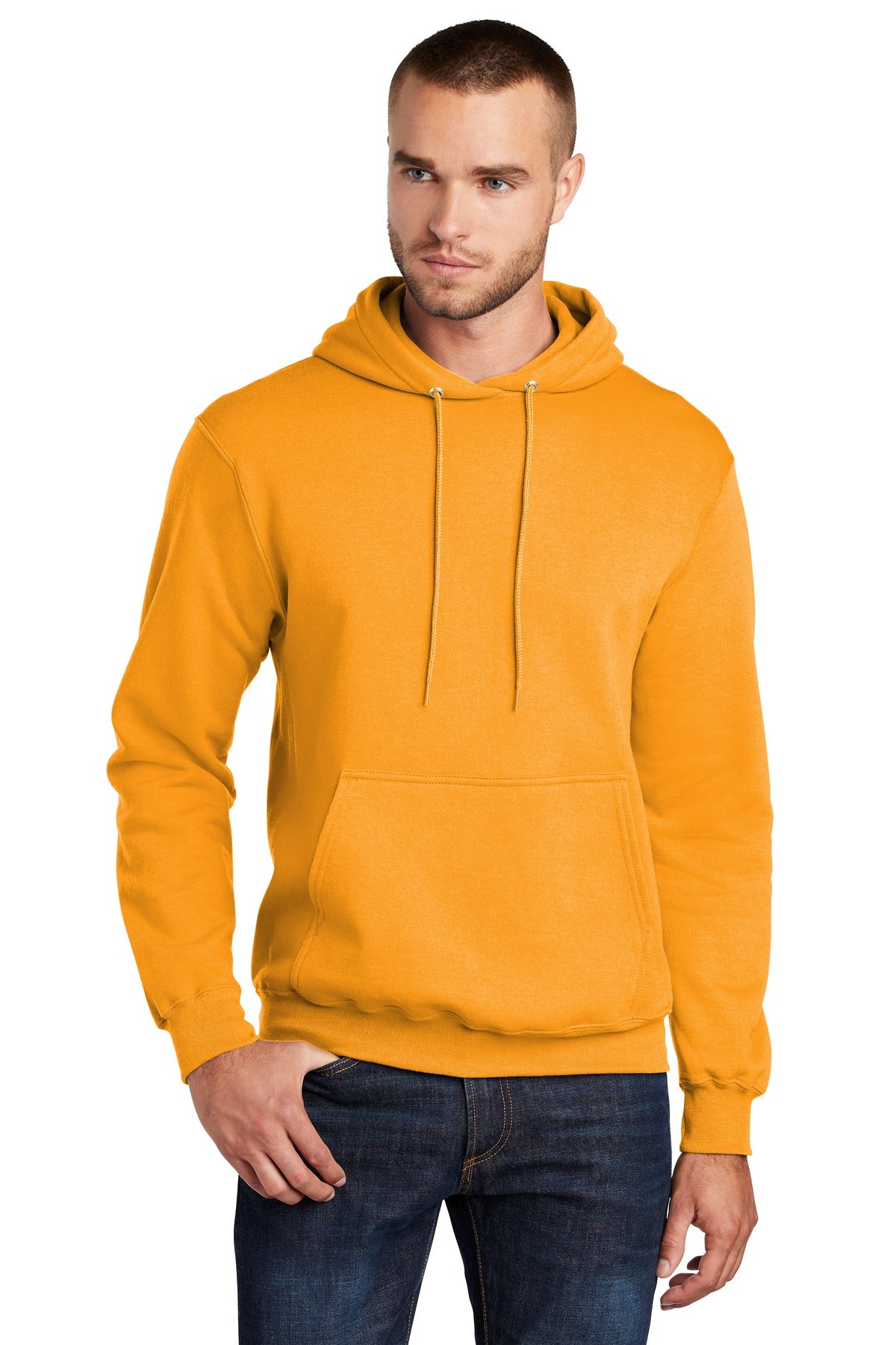 Front View of Gold Port & Co Core Fleece Pullover Hooded Sweatshirt. PC78H