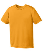 Front View of Gold Port & Co Youth Performance Tee. PC380Y