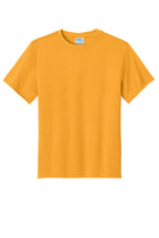 Front View of Gold Port & Co Youth Performance Tee. PC380Y