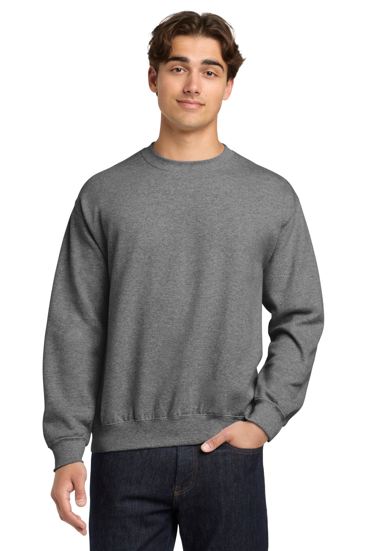 Front View of GphHeather Gildan Heavy Blend Crewneck Sweatshirt. 18000