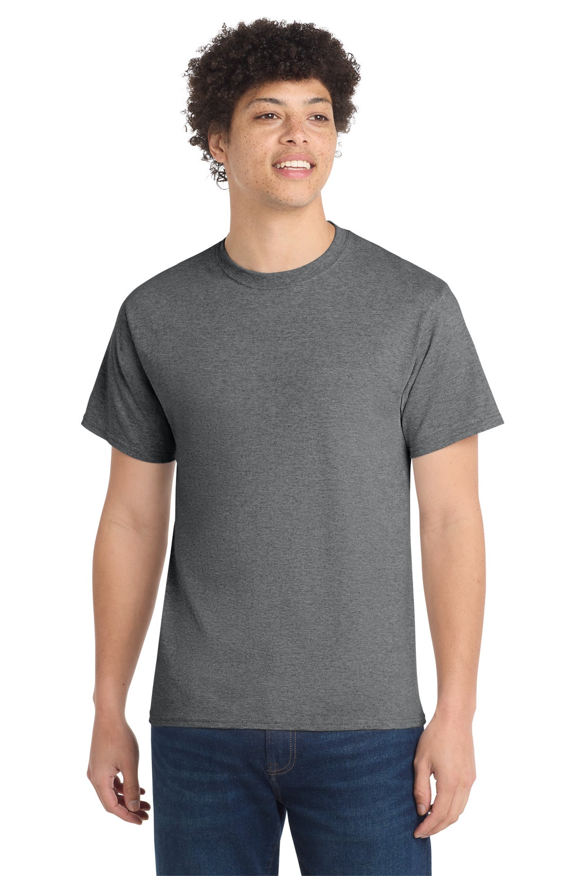 Front View of GphHeather Port & Co Core Cotton Tee. PC54