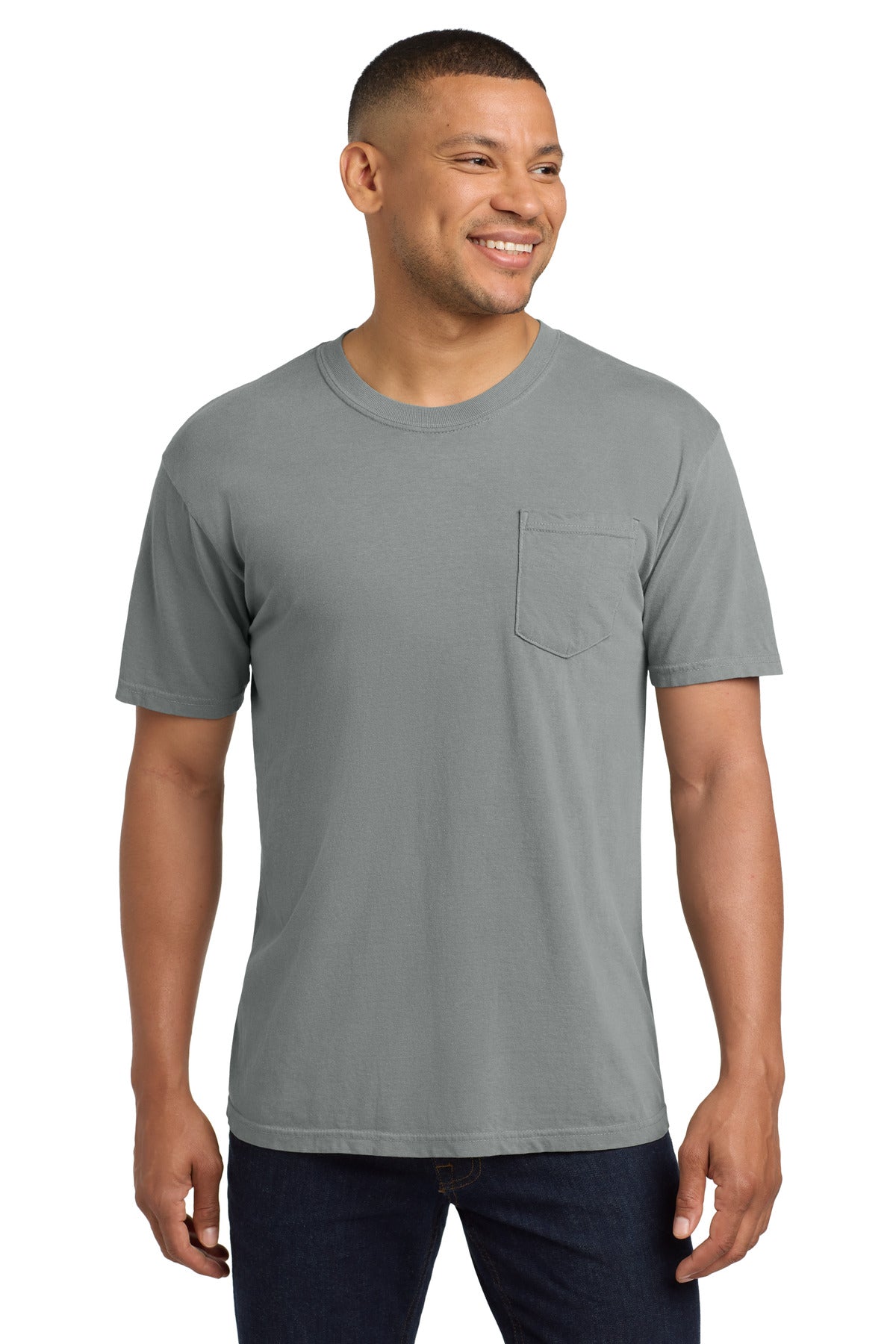 Front View of Granite COMFORT COLORS Heavyweight Ring Spun Pocket Tee. 6030