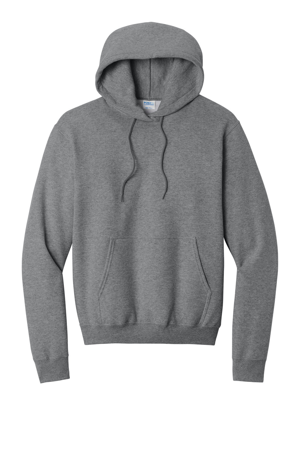 Front View of Graphite Hthr Port & Co Core Fleece Pullover Hooded Sweatshirt. PC78H