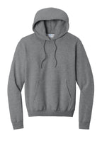 Front View of Graphite Hthr Port & Co Core Fleece Pullover Hooded Sweatshirt. PC78H