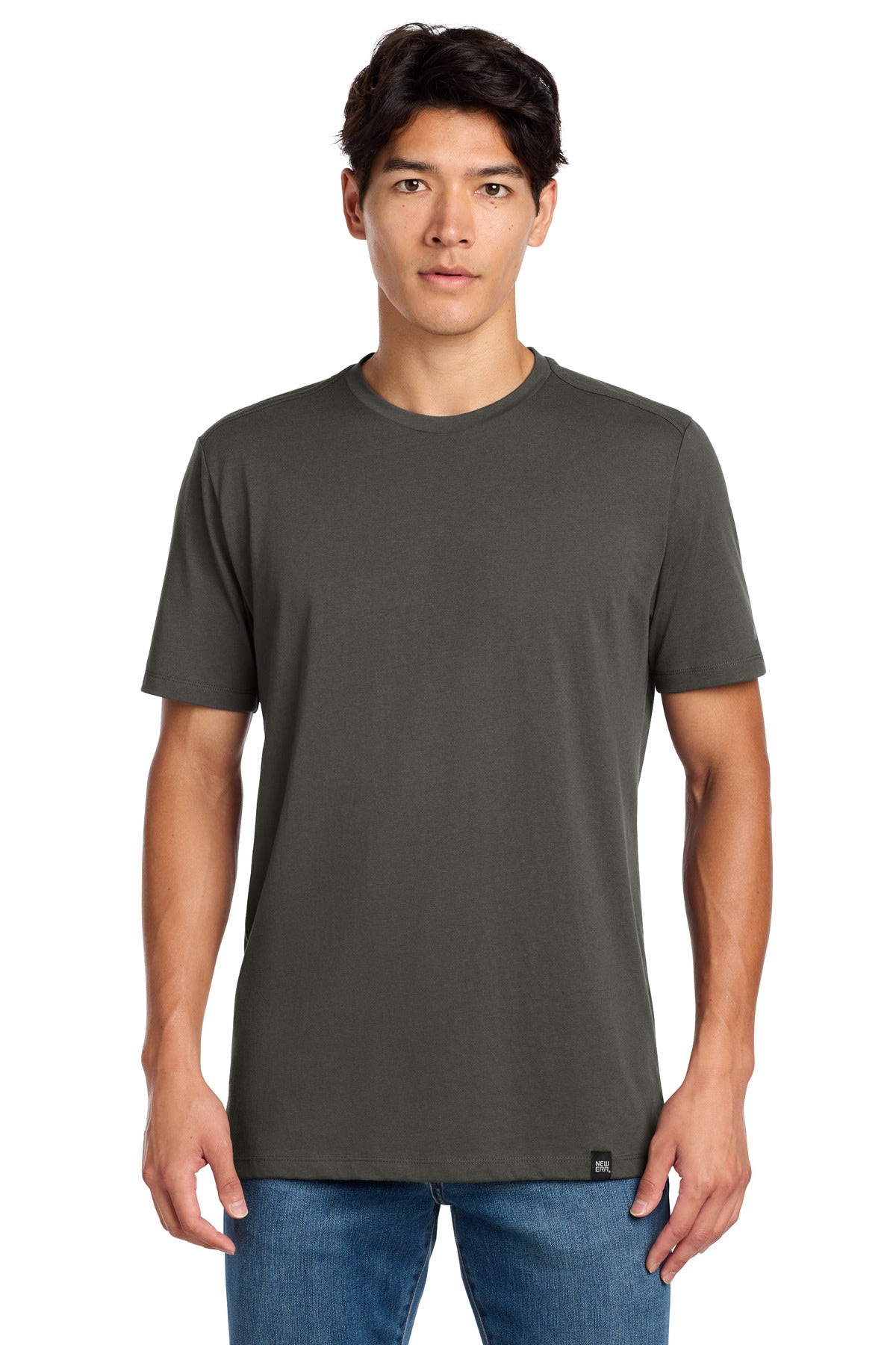 Front View of Graphite New Era Heritage Blend Crew Tee. NEA100