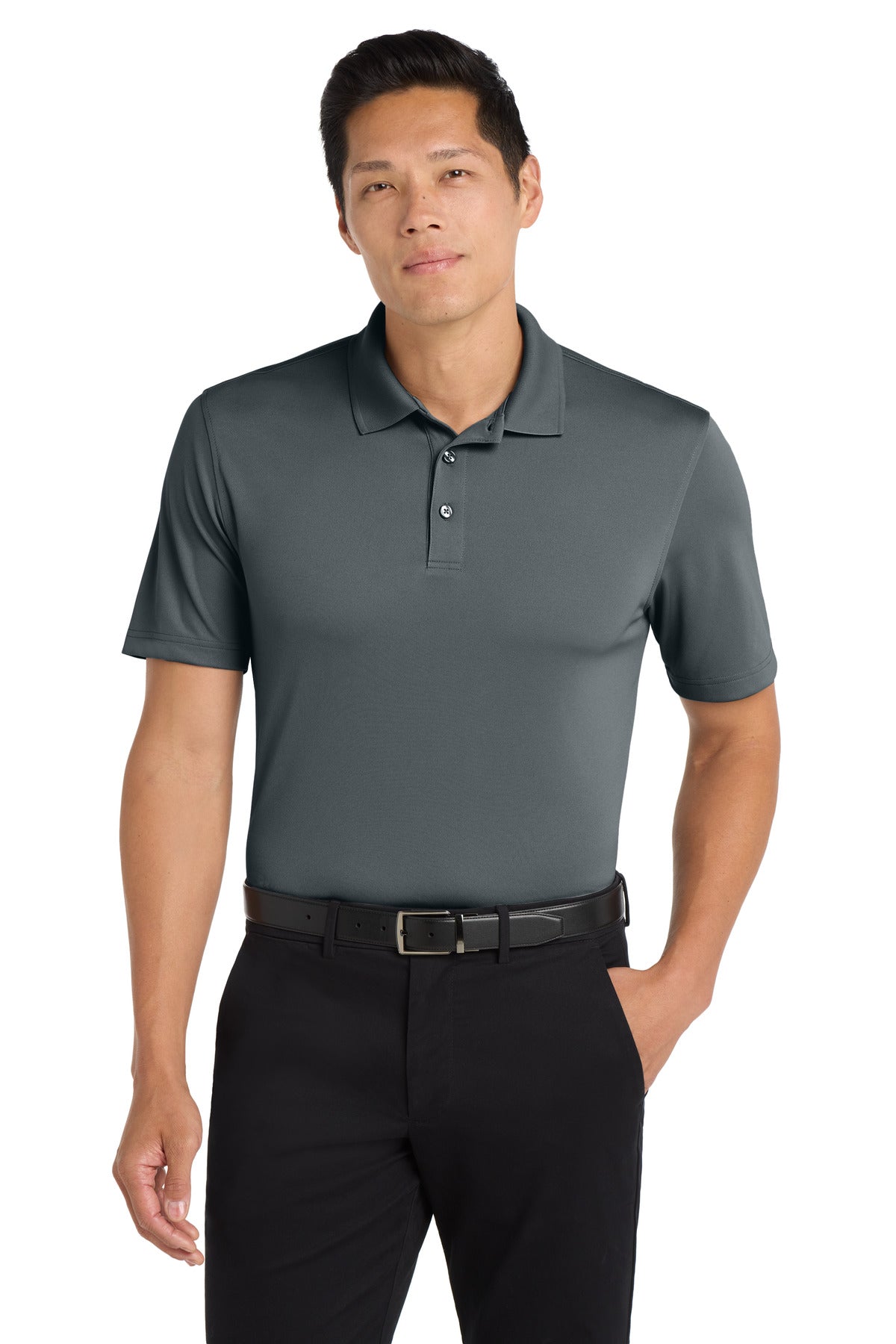 Front View of Graphite Port Authority Dry Zone UV Micro-Mesh Polo. K110