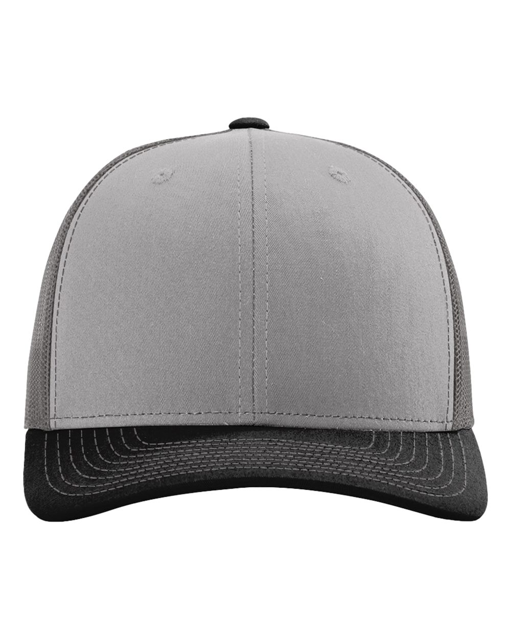 Front View of Grey/ Charcoal/ Black Snapback Trucker Cap - 112