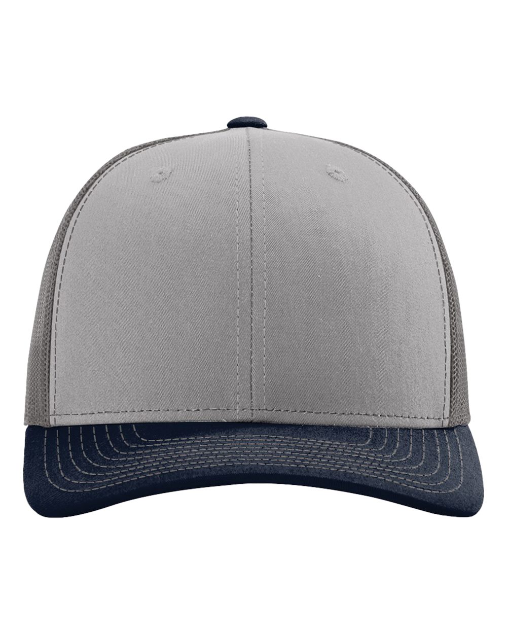 Front View of Grey/ Charcoal/ Navy Snapback Trucker Cap - 112