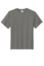 Front View of Grey Concrete Port & Co Youth Performance Tee. PC380Y