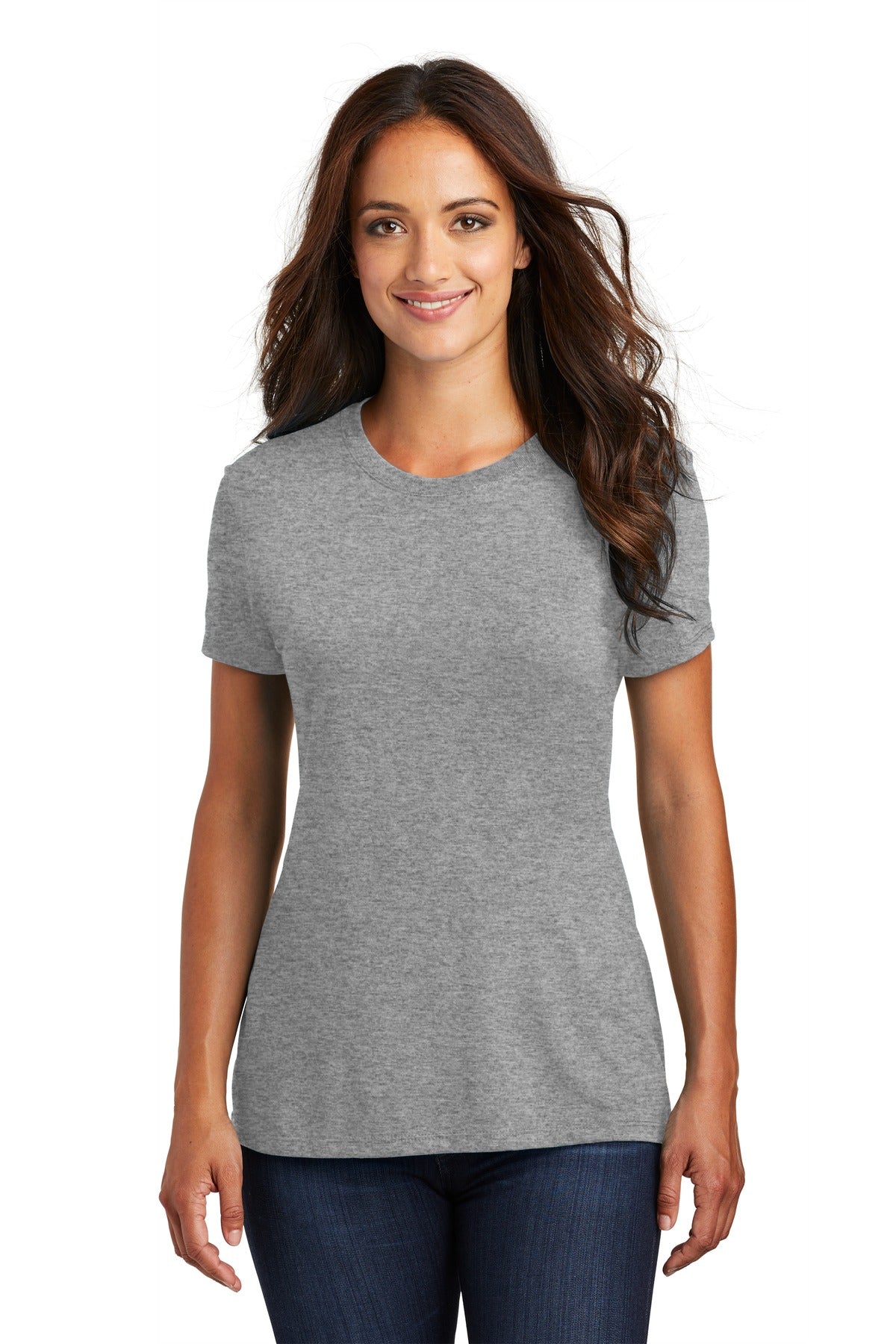 Front View of Grey Frost District Women's Perfect Tri Tee. DM130L