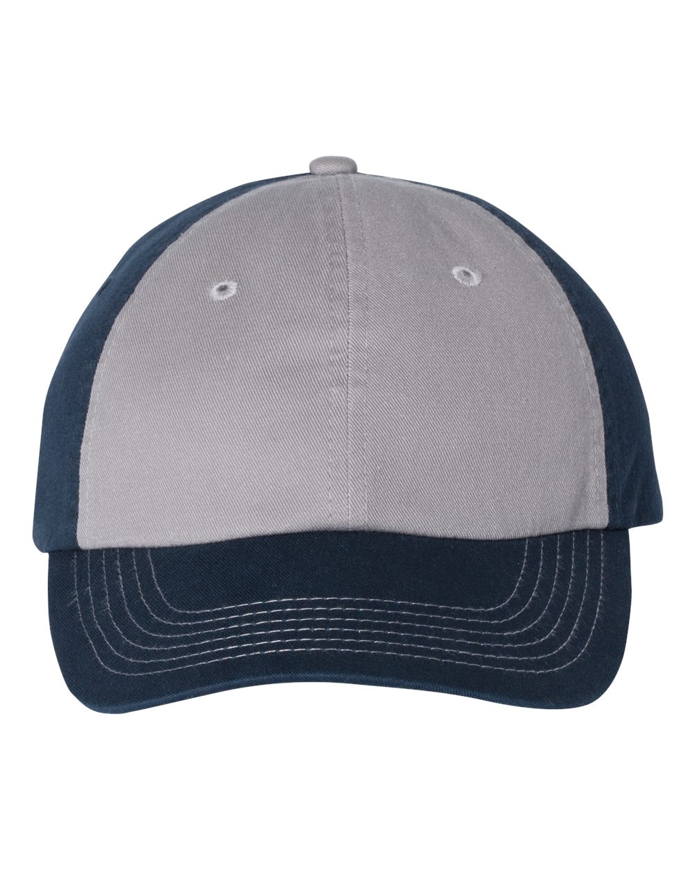 Front View of Grey/ Navy Bio-Washed Classic Dad Hat - VC300A