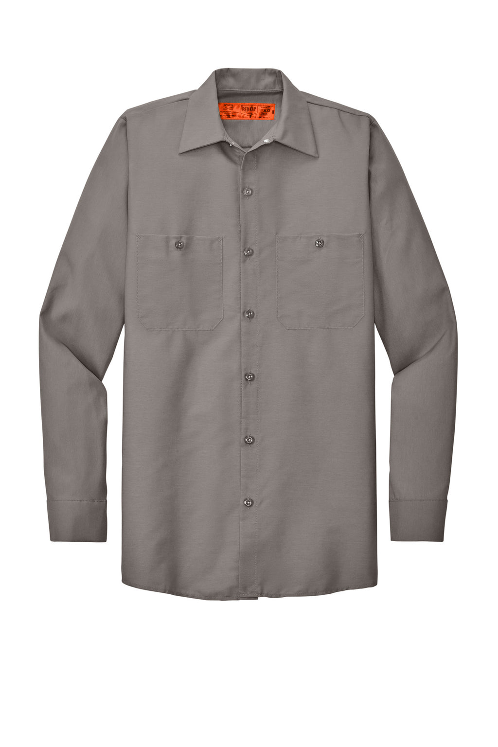 Front View of Grey Red Kap Long Sleeve Industrial Work Shirt. SP14