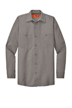 Front View of Grey Red Kap Long Sleeve Industrial Work Shirt. SP14