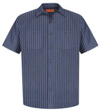Front View of Grey/Blue Red Kap Short Sleeve Striped Industrial Work Shirt. CS20