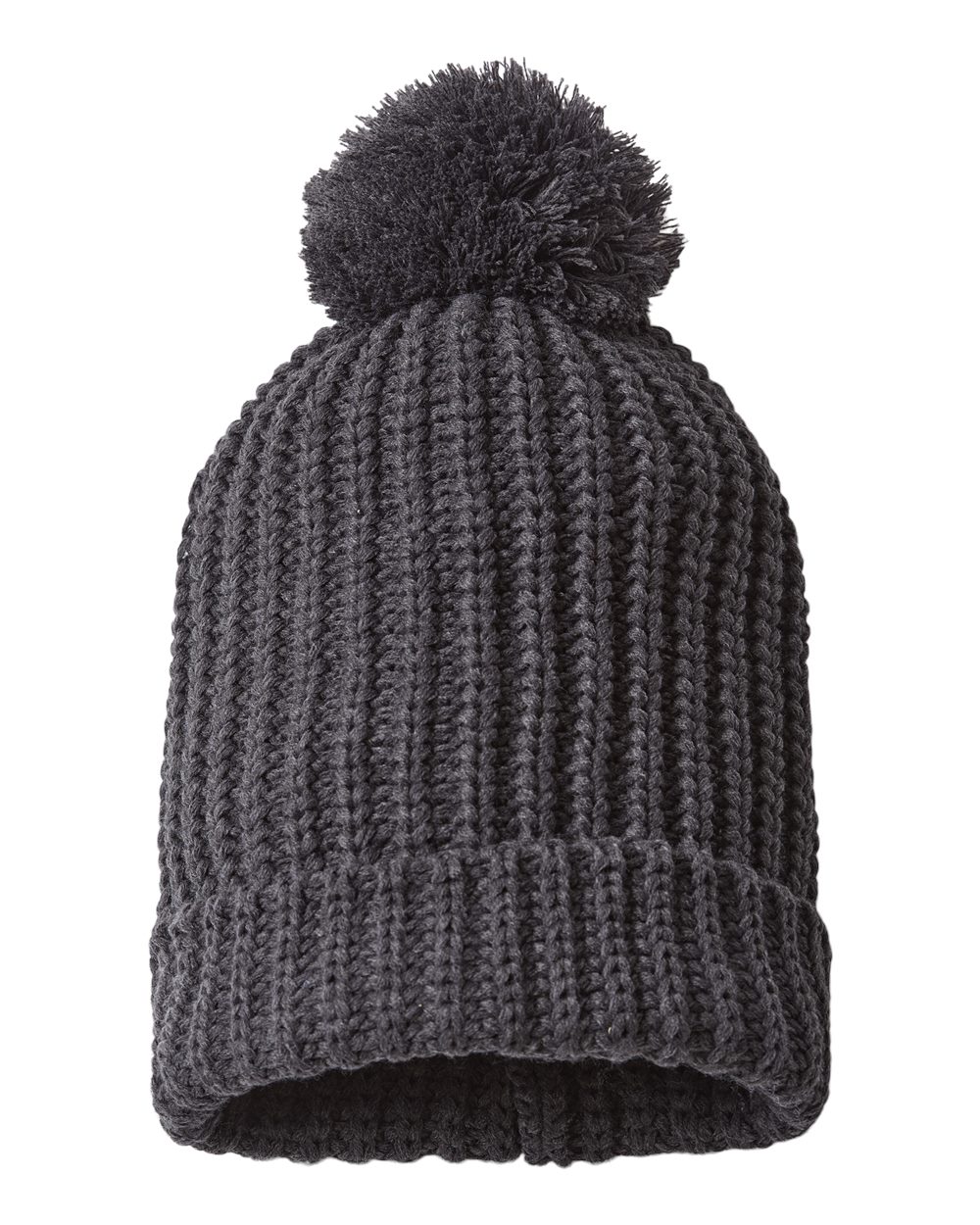Front View of Heather Charcoal Chunky Cable Beanie - 143R