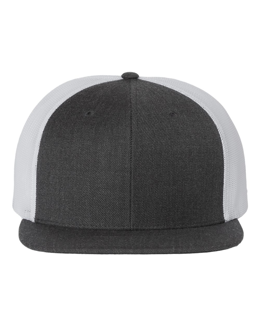 Front View of Heather Charcoal/ White Wool Blend Flat Bill Trucker Cap - 511