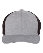 Front View of Heather Grey/ Black Mélange Trucker Cap - 6311
