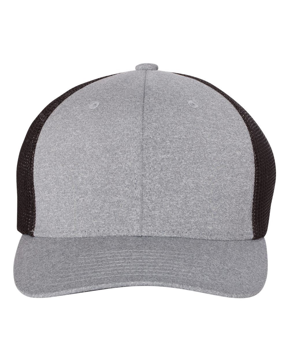 Front View of Heather Grey/ Black Mélange Trucker Cap - 6311