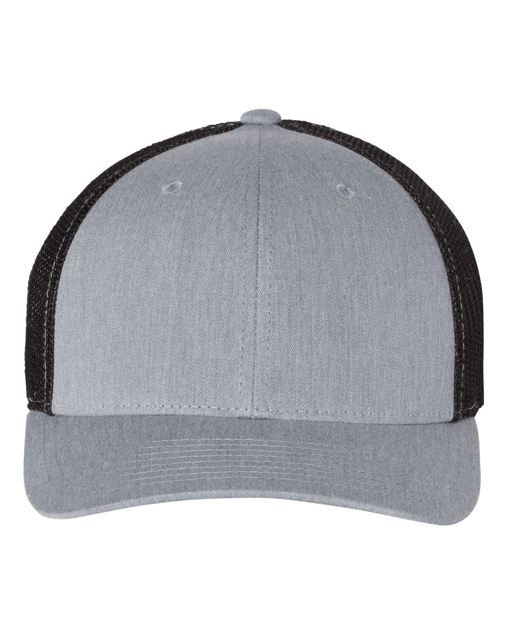 Front View of Heather Grey/ Black R-Flex Trucker Cap - 110