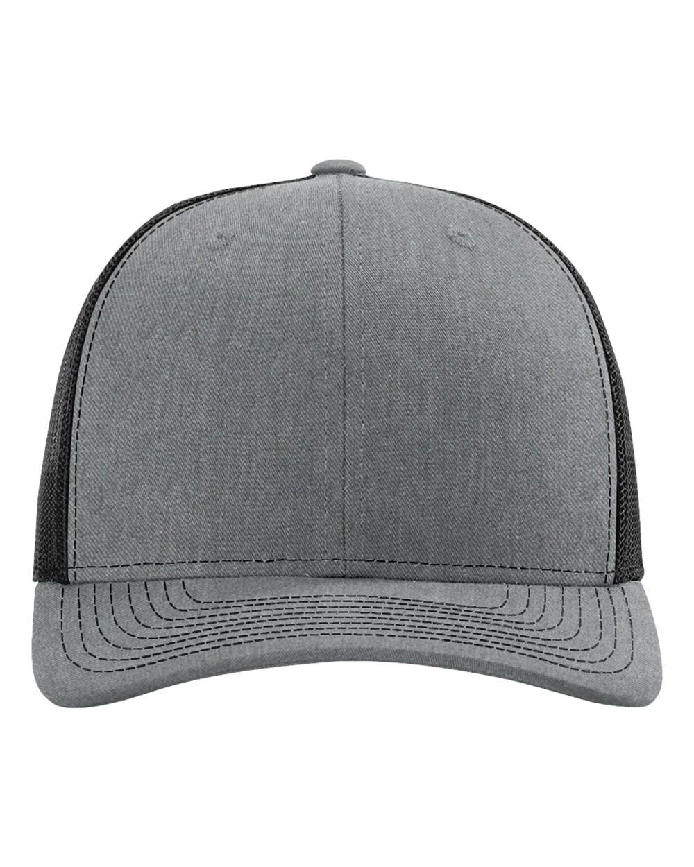 Front View of Heather Grey/ Black Snapback Trucker Cap - 112