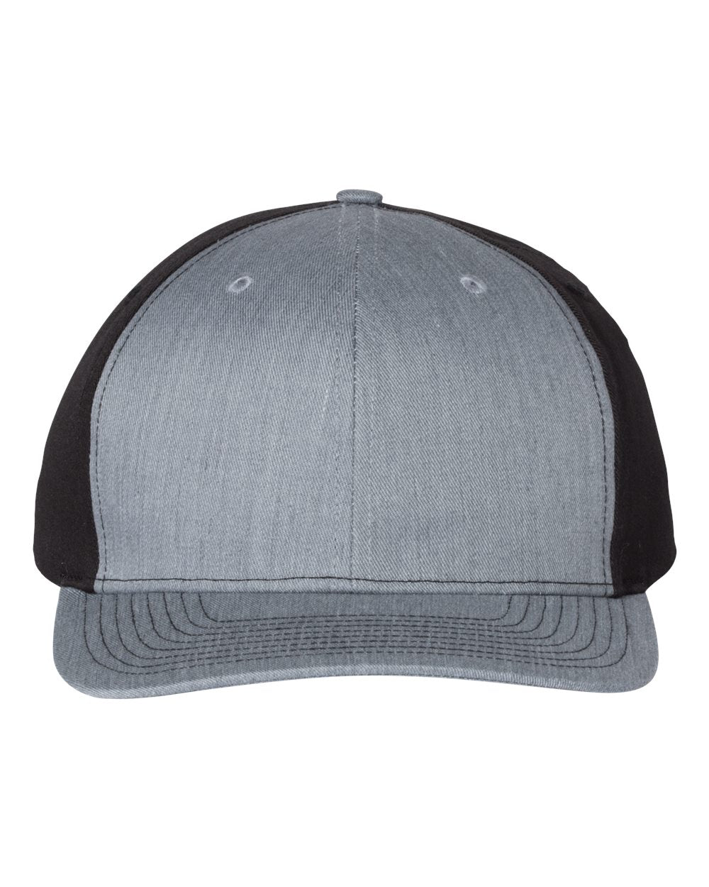 Front View of Heather Grey/ Black Twill Back Trucker Cap - 312