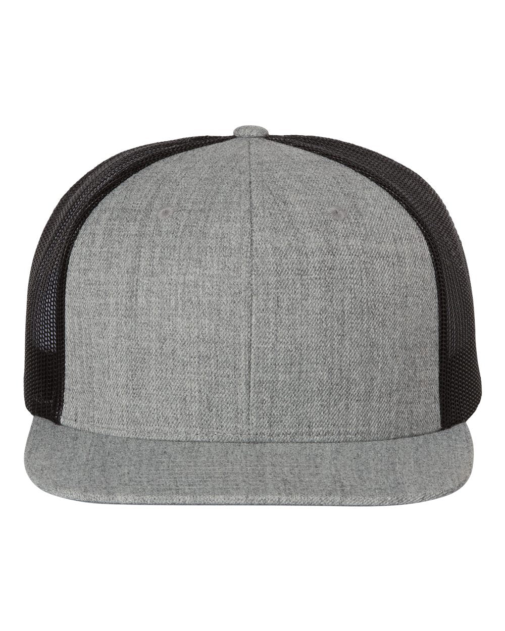 Front View of Heather Grey/ Black Wool Blend Flat Bill Trucker Cap - 511