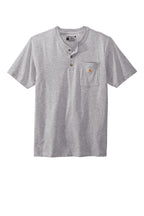 Front View of Heather Grey Carhartt Short Sleeve Henley T-Shirt CTK84