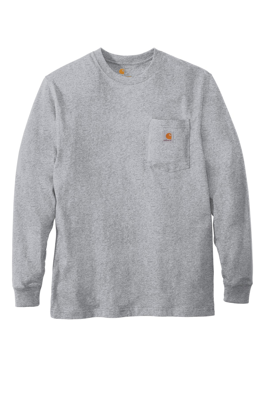 Front View of Heather Grey Carhartt Workwear Pocket Long Sleeve T-Shirt. CTK126