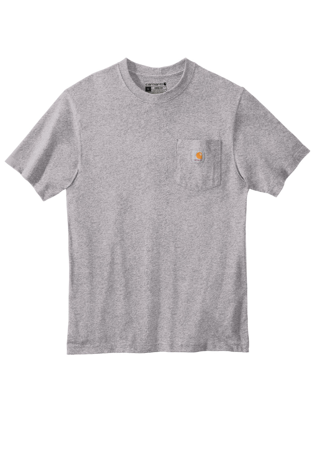 Front View of Heather Grey Carhartt Workwear Pocket Short Sleeve T-Shirt. CTK87