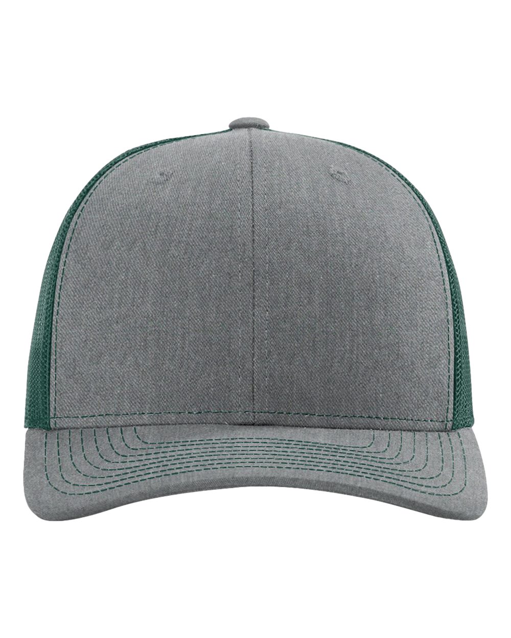 Front View of Heather Grey/ Dark Green Snapback Trucker Cap - 112