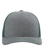 Front View of Heather Grey/ Dark Green Snapback Trucker Cap - 112