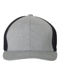Front View of Heather Grey/ Navy Mélange Trucker Cap - 6311