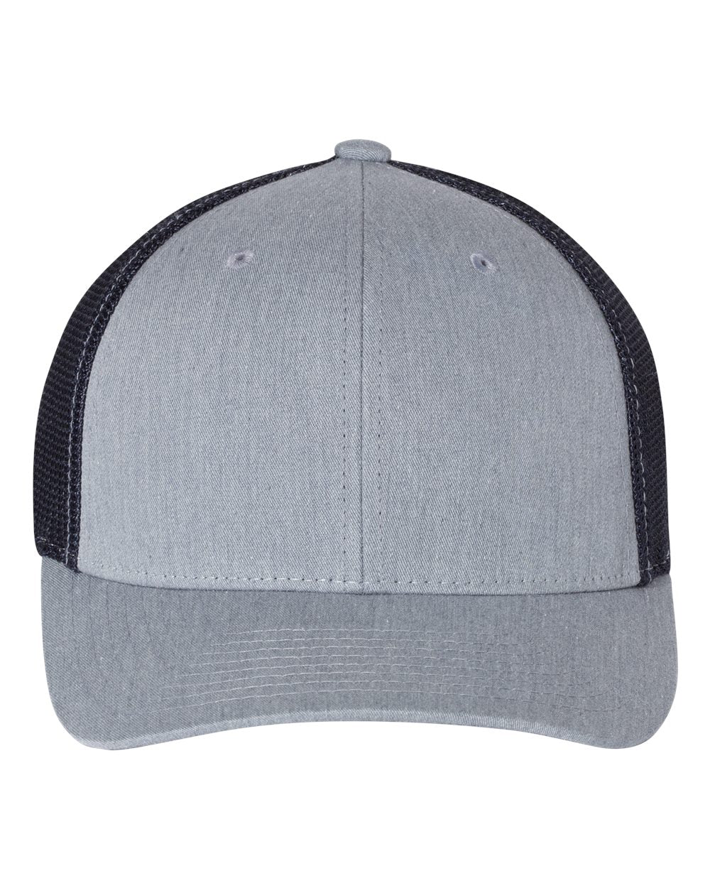 Front View of Heather Grey/ Navy R-Flex Trucker Cap - 110