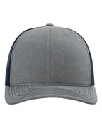 Front View of Heather Grey/ Navy Snapback Trucker Cap - 112