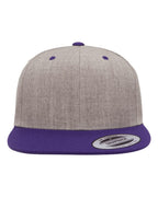 Front View of Heather Grey/ Purple Premium Flat Bill Snapback Cap - 6089M