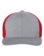 Front View of Heather Grey/ Red Mélange Trucker Cap - 6311