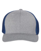 Front View of Heather Grey/ Royal Mélange Trucker Cap - 6311