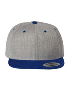 Front View of Heather Grey/ Royal Premium Flat Bill Snapback Cap - 6089M