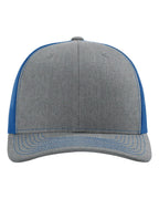 Front View of Heather Grey/ Royal Snapback Trucker Cap - 112