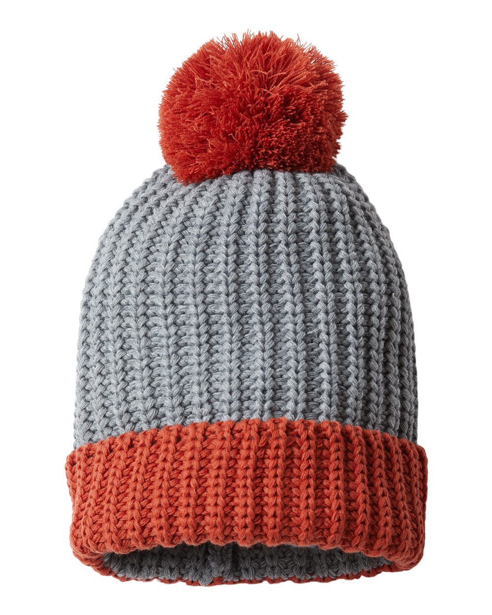 Front View of Heather Grey/ Rust Chunky Cable Beanie - 143R
