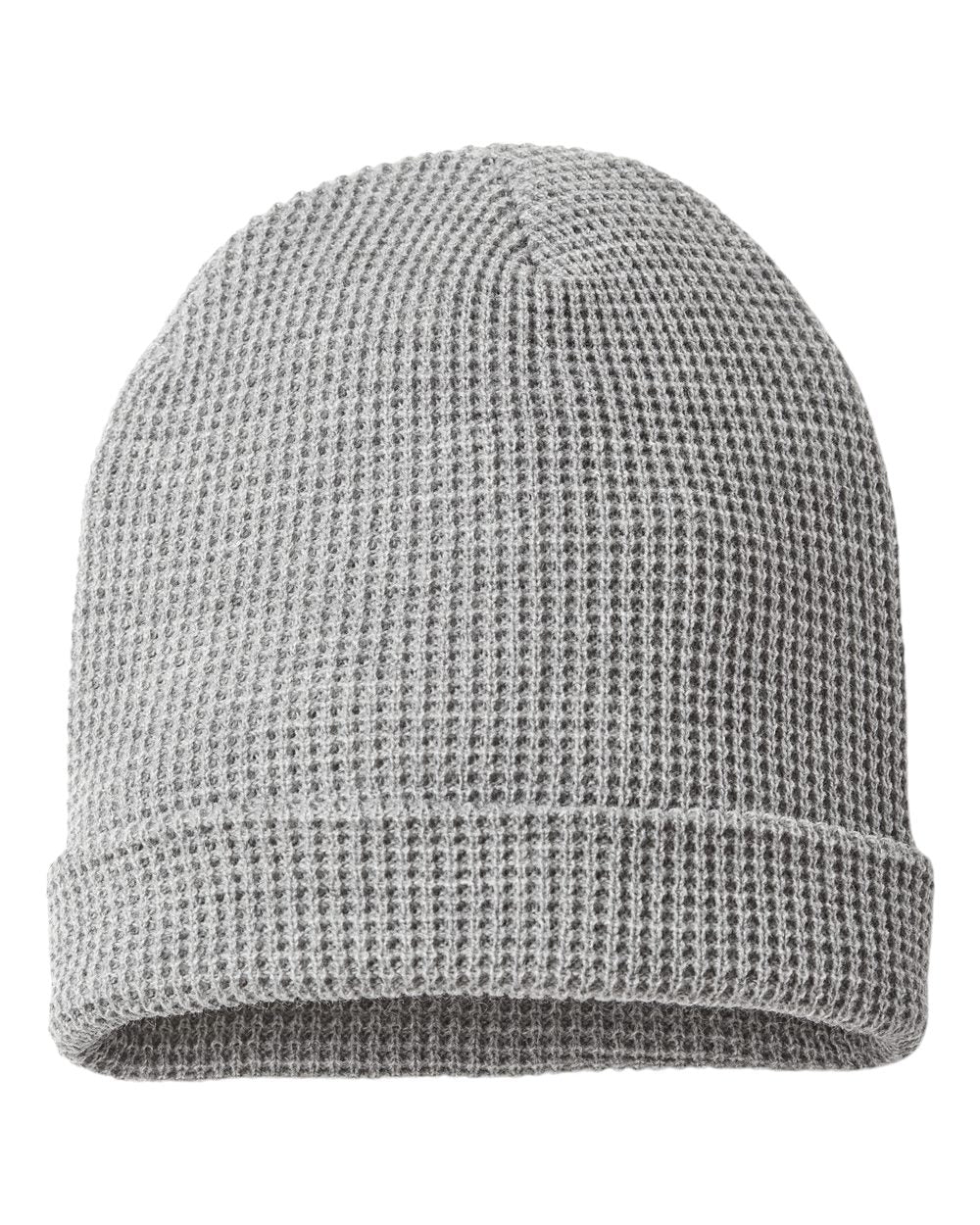 Front View of Heather Grey Waffle Cuffed Beanie - 146R