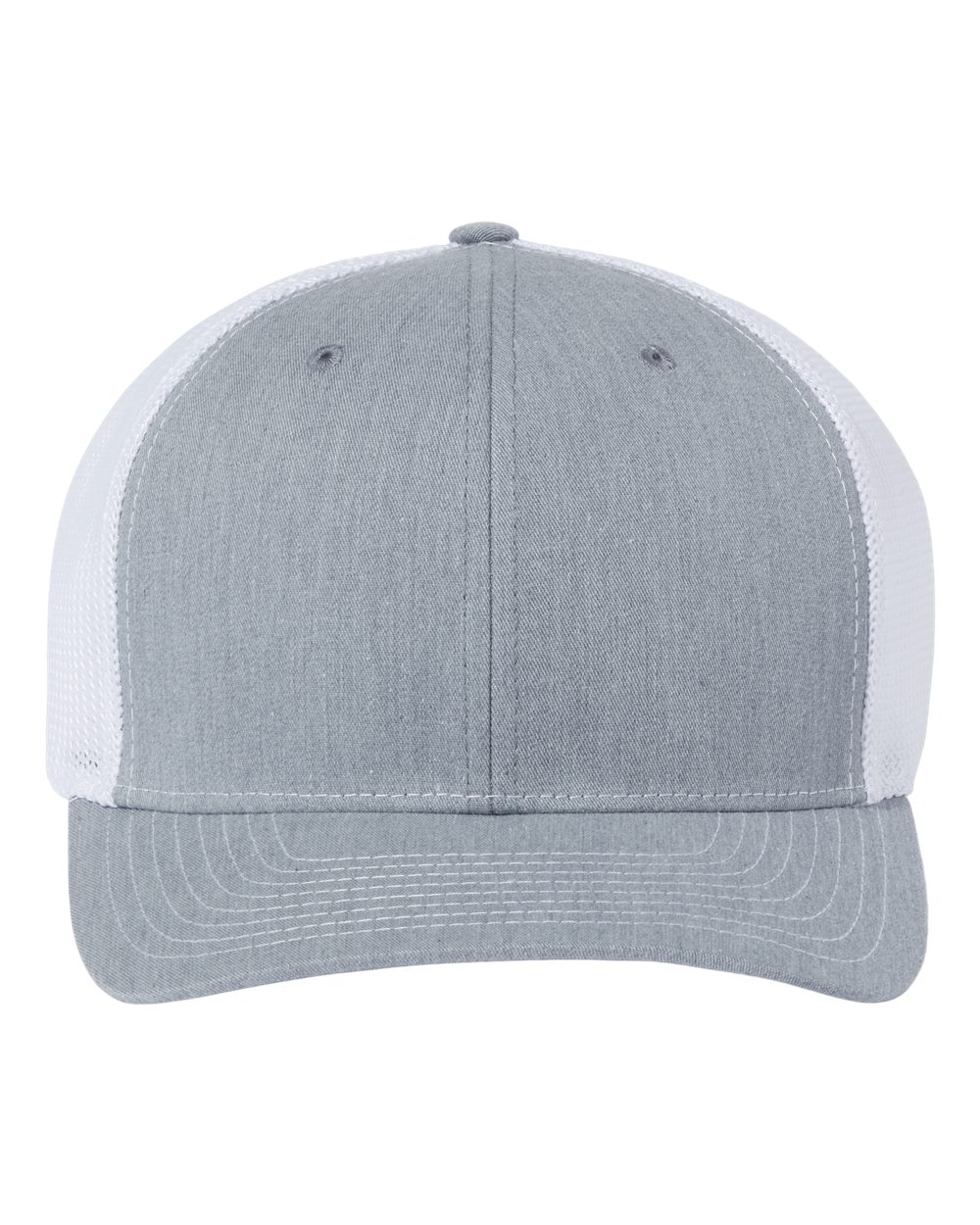 Front View of Heather Grey/ White 112+ R-Flex Adjustable Trucker Cap - 112PL